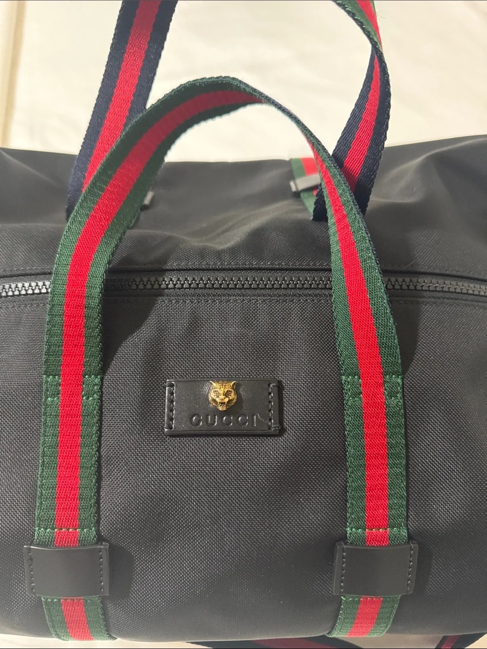 Gucci Black Duffel with Red & Green Web Straps